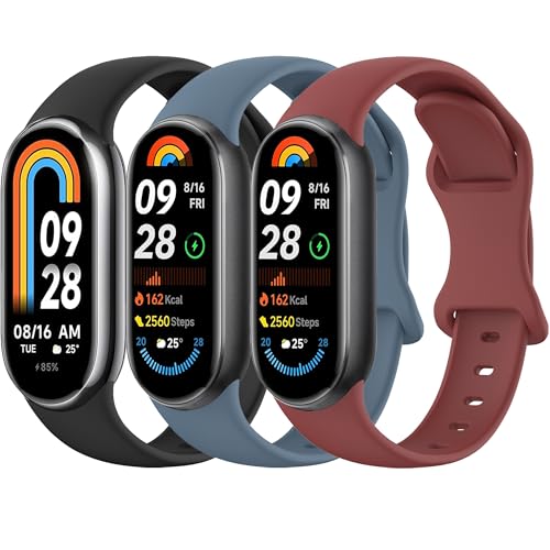 Vancle 3 Stück Armbands für Xiaomi Mi Smart Band 8 / Xiaomi Mi Band 9 Armband, Weiches Silikon Uhrenarmbänder, Verstellbar Sport Ersatzarmband für Xiaomi Smart Band 9 / Mi Band 8 Uhrenarmband von Vancle