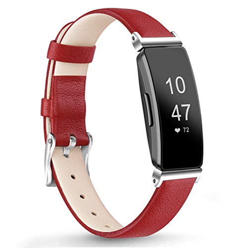 Vancle Kompatibel für Fitbit Inspire HR Armband/Fitbit Inspire Armband/Inspire 2 Armband, Weiches Lederarmband Echt Leder Ersatzarmband für Fitbit Inspire/Inspire HR/Inspire 2 (Rot) von Vancle