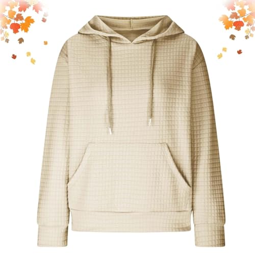 Varyhoone 2024 New Hoodies for Women Waffle Knit Drawstring Pullover Sweatshirts,Fall Hoodies Sweatshirts for Women (Beige,XL) von Varyhoone