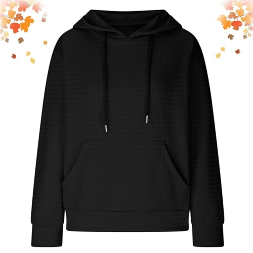 Varyhoone 2024 New Hoodies for Women Waffle Knit Drawstring Pullover Sweatshirts,Fall Hoodies Sweatshirts for Women (Black,2XL) von Varyhoone