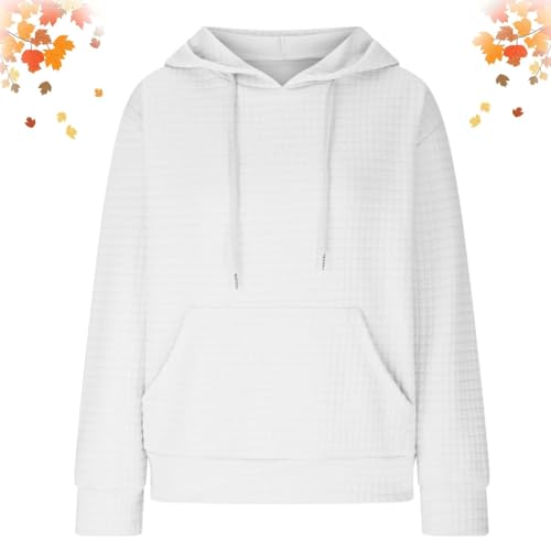 Varyhoone 2024 New Hoodies for Women Waffle Knit Drawstring Pullover Sweatshirts,Fall Hoodies Sweatshirts for Women (White,2XL) von Varyhoone