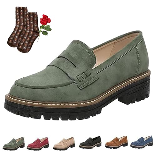 Varyhoone Orthopedic Platform Loafers,Orthoture Womens Shoes,Orthoture Wide Toe Lightweight Non-Slip Casual Flat Shoes (Green,EU 43) von Varyhoone