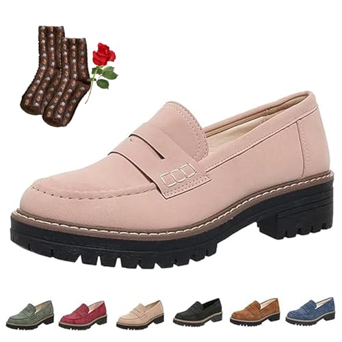 Varyhoone Orthopedic Platform Loafers,Orthoture Womens Shoes,Orthoture Wide Toe Lightweight Non-Slip Casual Flat Shoes (Pink,EU 42) von Varyhoone