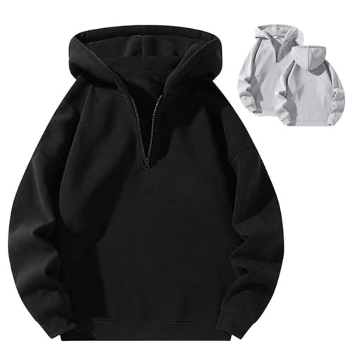 Varyhoone Quarter Zip Hoodie Men,Quarter Zip Pullover Men Hoodie Long Sleeve Drop Shoulder Sweatshirt Casual (Black,3XL) von Varyhoone