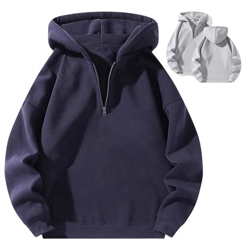 Varyhoone Quarter Zip Hoodie Men,Quarter Zip Pullover Men Hoodie Long Sleeve Drop Shoulder Sweatshirt Casual (Blue,2XL) von Varyhoone