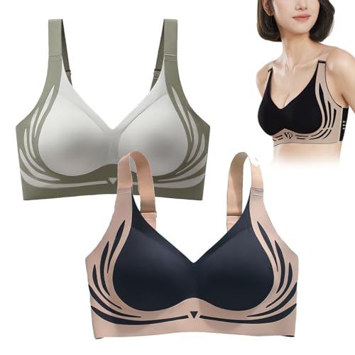 Varyhoone Zekear Wireless Push-Up Bra,Bloommiss Ultimate Lift Bra,Lushfitting Powerful Push-Up Seamless Bra (Black+Green,XL) von Varyhoone