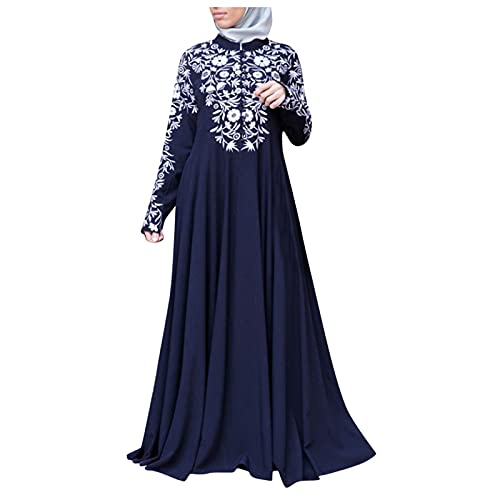 20er Jahre Kleid schwarzes Kleid leinenkleid Damen Sommer Muslimisches Gebetskleid Islamischer Naher Osten Maxi Abaya Kaftan mit Hijab Kleid Strandkleider (Blau, M) von Vasreyy