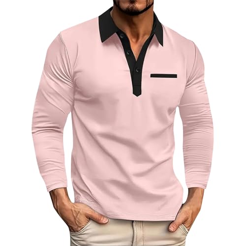 Angebote Des Tages Heute Blitzangebote Herren T Shirt Langarm Getäfelt Polokragen Pullover Revers Knopfleiste Sports Poloshirt Slim Fit Tennis Polohemd Basic T-Shirt Oktoberfest Hemd (Rosa, S) von Vasreyy