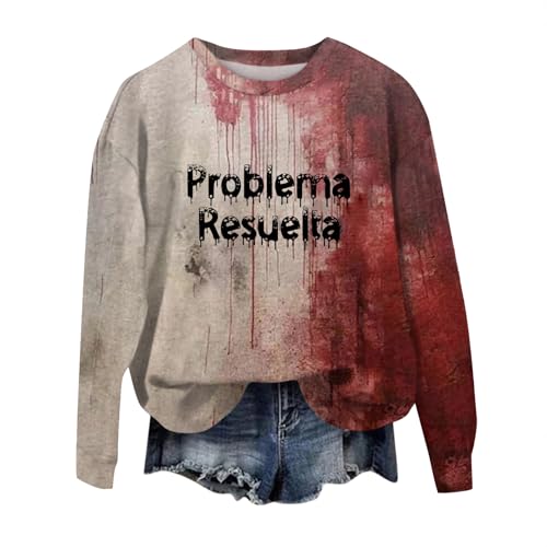 Angebote Des Tages Heute Damen Halloween Winter Sweatshirt I'M Fine Bloody Stained Bedrucktes Pullover Damen Vintage Langarm Rundhals Sweatshirt Ohne Kapuze Kürbis Kostüm Damen (Deep Red, 3Xl) von Vasreyy