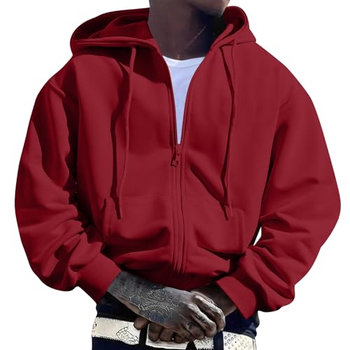 Angebote Kapuzenjacke Herren Kapuzenpullover Herren Lang Sweatjacke Kordelzug Herrenjacken Langarm Warm Jacke Mit Kapuze Zip Up Hoodie Mit Taschen Pullover Für Herren (Rot, XXL) von Vasreyy