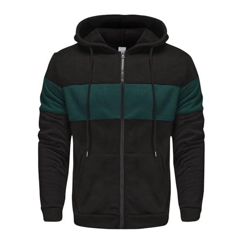 Angebote Rollkragenpullover Herren Sweatjacke Herren Farbblock Kordelzug Jacke Langarm Warm Cardigan Mit Kapuze Taschen Männer Zip Up Kapuzenpullover Männer Pullover (Grün, M) von Vasreyy