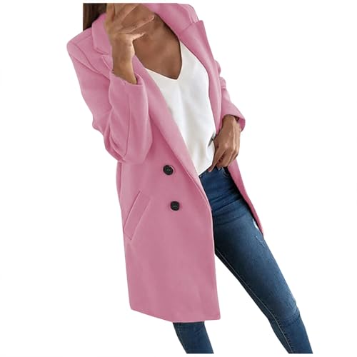 Angebote Strickjacken Für Damen Lang Elegant Einfarbig Vorne Offen Coatigan Revers Knopfleiste Jacke Leicht Cardigan Winter Pullover Langarm Warm Strickmantel Winterjacke Damen Sale (Rosa, 3Xl von Vasreyy