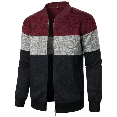 Angebote des Tages Heute Blitzangebote Herren Jacke Farbblock Jacke Mit Reißverschluss Taschen Langarm Blouson Stehkragen Dünne Bomberjacke Slim Fit Collegejacke Arbeitsjacke Herren Winter (Wein, M) von Vasreyy