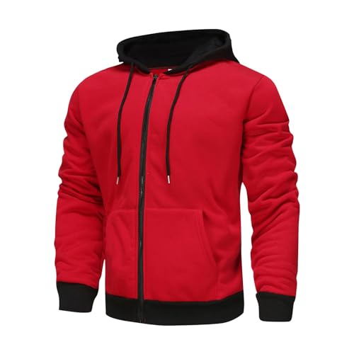 Angebote des Tages Heute Blitzangebote Herren Jacke Winter Pullover Herren Warm Kordelzug Zip Up Hoodie Langarm Winter Warm Sweatjacke Mit Reißverschluss Taschen Pulli Herren (Rot, S) von Vasreyy