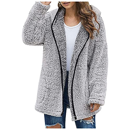 Angebote des Tages Heute Übergangsjacke Damen Einfarbig Hoodie Jacke Langarm Warm Plüschjacke Mit Reißverschluss Oversize Kapuzenjacke Mit Taschen Kapuzenpullover College Jacke Mädchen (Dark Gray, M) von Vasreyy