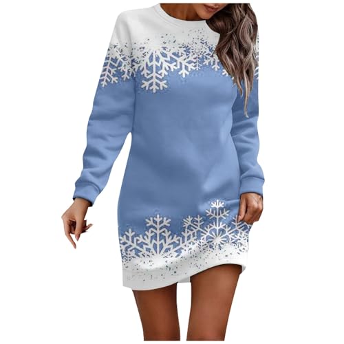 Black Friday Pullover Damen Herbst Ugly Christmas Sweater Oversize Weihnachten Bedruckt Pullover Kleid Langarm Winter Rundhals Weihnachten Kleid Maxikleid Hochzeitsgast Weihnachtskostüm (Blue, S) von Vasreyy