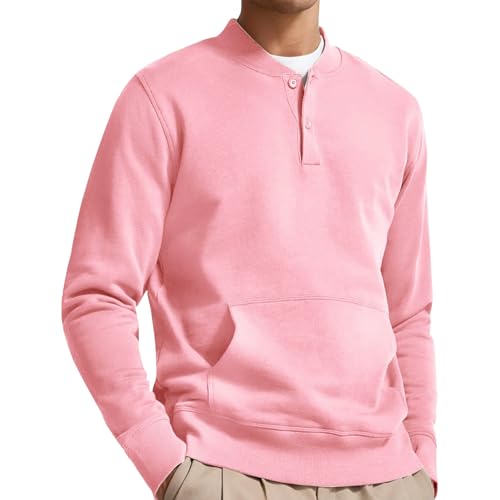 Blitzangebote Des Tages Hemd Herren Einfarbig Knopfleiste Pullover Langarm Pulli Slim Fit Polokragen Pullover Basic Hemdbluse Leichte Langarmshirt Pullover & Strickjacken Für Herren (Rosa, Xl) von Vasreyy