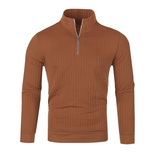 Blitzangebote Des Tages Strickpullover Herren Einfarbig Stehkragen Pullover Mit 1/4 Zip Langarm Warm Half Rollkragen Winterpullover Casual Outdoor Sweatshirt Sport Sweater Ohne Kapuze (Braun, M) von Vasreyy