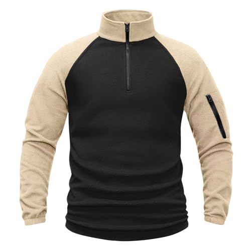 Blitzangebote Langarmshirt Herren Farbblock Stehkragenpullover Langarm Warm 1/4 Reißverschluss Hemdbluse Regular Stehkragenshirt Slim Fit Freizeithemd Leichte Langarmshirt Herren Hemd (Khaki, L) von Vasreyy