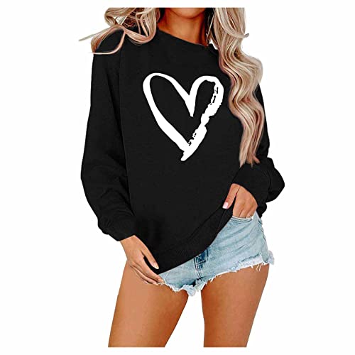 Blitzangebote Pullover Für Damen Lang Herz Pullover Langarm Rundhals Pulli Ohne Kapuze Oversized Langarmshirt Damen Leichte Sweatshirt Elegant Tunika Bluse Casual Basic T-Shirt Oversize Sweatshirt von Vasreyy