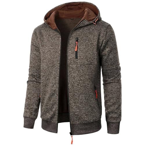 Blitzangebote Winter Pullover Herren Warm Kapuzenpullover Herren Warm Langarm Jacke Mit Reißverschluss Taschen Winter Gefüttert Fleecejacke Mit Kapuze Fleecepullover Herren (Kaffee, XL) von Vasreyy