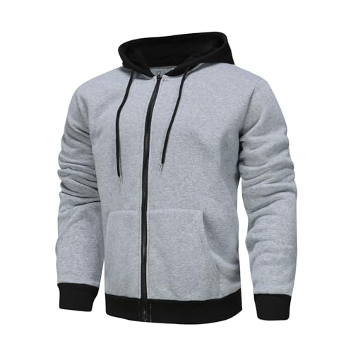 Blitzangebote des Tages Sweatjacke Herren Winter Pullover Herren Warm Kordelzug Zip Up Hoodie Langarm Winter Warm Sweatjacke Mit Reißverschluss Taschen Fleecepullover Herren (Light Gray, XL) von Vasreyy