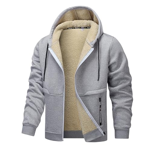 Blitzangebote des Tages Zipper Hoodie Zip Up Hoodie Langarm Winter Warm Jacke Mit Kapuze Taschen Fleece Gefüttert Kordelzug Kapuzenjacke Sweatshirt Jacke Laufjacke Herren (Light Gray, 3XL) von Vasreyy