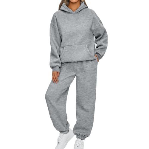 Cyber Monday Deal Jogginghose Damen Hoodie-Anzug Daman Pullover Sweatshirt Zweiteiler Damen Lang Tracksuit Mit Kapuze Damen Jogginganzug Hoodies Jogger 2-Teilige Baumwolle Loungewear Set (Gray, S) von Vasreyy