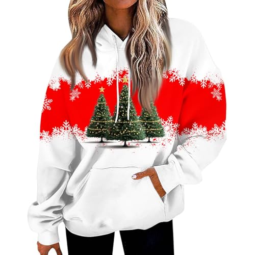 Cyber Monday Pullover Für Damen Lustig Weihnachten Drucken Hoodie Langarm Weihnachtspulli Mit Kapuze Festlich Mädchen Langarmshirt Weihnachts Xmas Sweatshirt Hässliche Weihnachtspullover (Red, Xxl) von Vasreyy