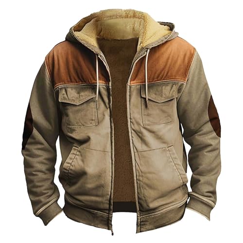 Damen Winterjacke Sale Strickjacken Für Herren Wanderjacke Herren Gefüttert Drucken Jacke Mit Kapuze Cargo Winterparka Fleecejacke Langarm Winter Kapuzenpullover Freizeit Steppjacke (Khaki, Xxl) von Vasreyy