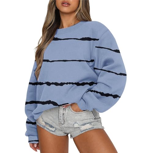 Vasreyy Angebote des Tages Heute Oversize Pullover Damen Women Sweater Zip Up Hoodie Hoodie Rundhals-Ausschnitt Gestreifter Pullover Winter Warm Ohne Kapuze Sweatshirt Sweatshirt Baumwolle (Blau, S) von Vasreyy