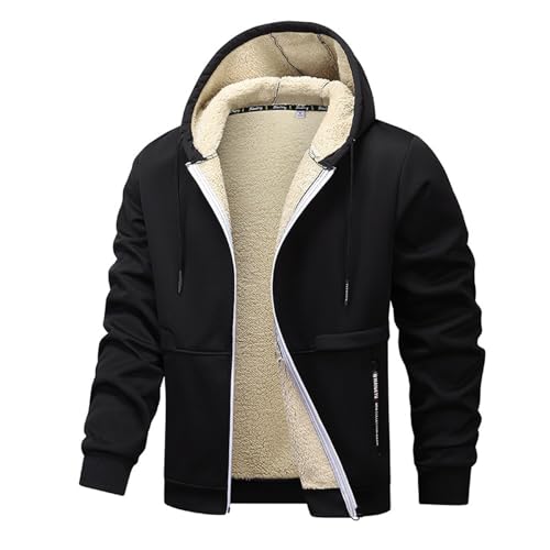 Deals Hoodie Herren Zip Up Hoodie Langarm Winter Warm Jacke Mit Kapuze Taschen Fleece Gefüttert Kordelzug Kapuzenjacke Sweatshirt Jacke Männer Sweatjacke Cardigan Herren (Schwarz, 3XL) von Vasreyy