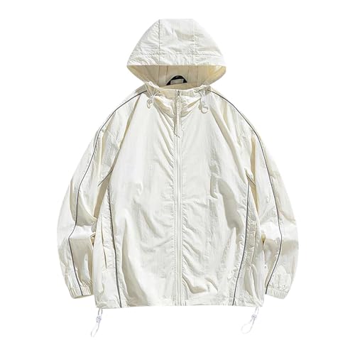 Dealssweatjacke Herrenfarbblock Jacke Mit Kapuze Langarm Kordelzug Sweatjacke Mit Reißverschluss Taschen Zipper Hoodie Leicht Windjackewinterparka Herren(White, XXL) von Vasreyy