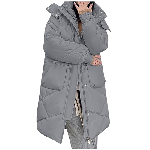 Laufjacke Damen Damen Mantel Herbst Strickjacke Damen Kurz Frauen Oversize Einfarbig Langarm Fellkapuze Dicke Stepp Jacke Mit ReißVerschlüSse Herbst Winter Warm KnöPfe Winddicht Mantel (Grau, L) von Vasreyy