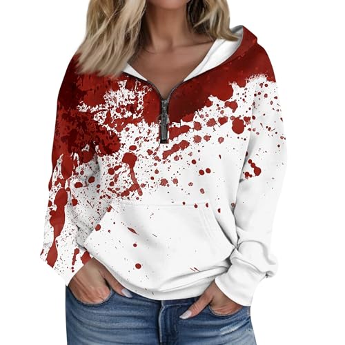 Meine Bestellung Anzeigen Halloween Kostüm Damen Problem Solved Blood Bedrucktes 1/4 Zip Y2K Hoodie Sweatshirt Halloween Kostüm Damen Langarm Pullover Kapuzenpullover Meine Bestellung (Weiß, Xxl) von Vasreyy