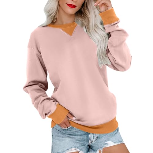 Meine Bestellung Anzeigen Pullover Damen Damen Pullover Herbst Sweatshirts Langarm Shirt Einfarbige Blockierung Rundhals-Ausschnitt Ohne Kapuze Pullover Langarm Shirt Sweatshirt Jacke (Rosa, Xl) von Vasreyy