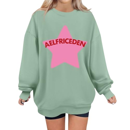 Meine Bestellungen Anzeigen Sweatshirt Jacke Damen Damen Sweatshirt Basic Langarmshirt Damen Kapuzenpullover Ohne Kapuze Briefe Drucken Pullover Oversized Rundhalsausschnitt Langarm Pulli (Grün, Xxl) von Vasreyy