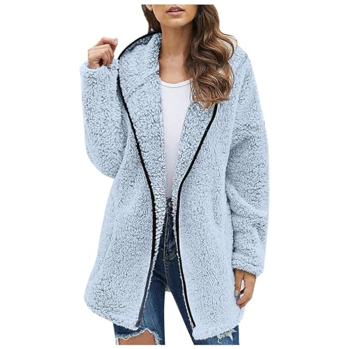 Sale Damen Bekleidung Übergangsjacke Damen Einfarbig Hoodie Plüschjacke Langarm Warm Jacke mit Kapuzen Oversize Kapuzenjacke Mit Reißverschluss Casual Kapuzenpullover Damen Jacke Winter Lang (Blue, S) von Vasreyy