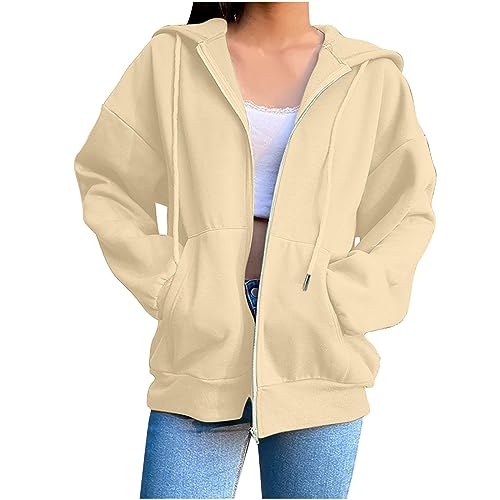 Sale Damenbekleidung Damen Sweatshirt Zipper Hoodie Winter Pullover Für Damen Sweatshirtjacke Zipper Y2K Kapuzenjacke Kordelzug Einfarbige Gefüttert Jacke Mit Kapuze Pullover Weiß Damen (Khaki, S) von Vasreyy