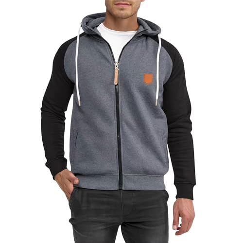 Tagesangebote Heute Kapuzenpullover Herren Farbblock Sweatjacke Mit Kapuze Langarm Winter Warm Kapuzenjacke Herren Zipper Kapuzenpullover Casual Sweatshirt Jacke Herren Übergangsjacke (Dunkelgrau, M) von Vasreyy