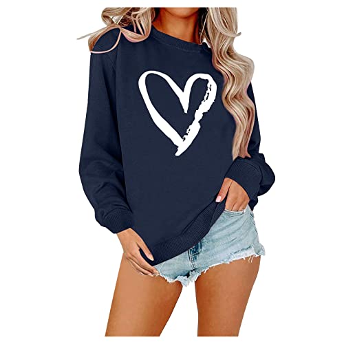 Tagesangebote Heute Pullover Für Damen Lang Herz Pullover Langarm Rundhals Pulli Ohne Kapuze Oversized Langarmshirt Damen Leichte Sweatshirt Elegant Tunika Bluse Casual Basic T-Shirt Tops Für Damen von Vasreyy