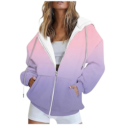 Vasreyy Angebot des Tages Damen Pullover Elegant Überzieh Jacke Damen Schwarzer Pullover Damen Pullover Y2K Hoodie Farbverlauf Kordelzug Kapuzenjacke Mit Tasche Pullover Mädchen 134 (Light Purple, M) von Vasreyy