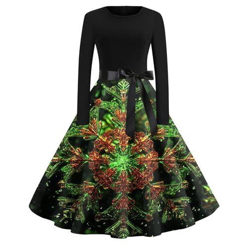 Vasreyy Angebote Abendkleid Damen Lang Langarm Bedruckt Cocktailkleid Sexy Silvester Midikleider Karneval Und Bow Belt Kleid Weihnachtlich Partykleid Festliches Kleid (Green, 4XL) von Vasreyy