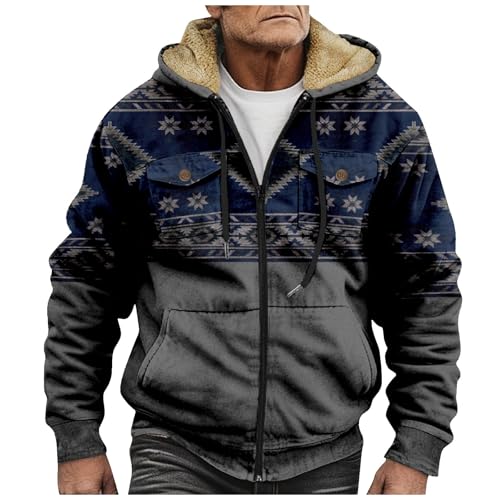 Vasreyy Angebote Fleecepullover Herren Strickjacken Für Herren Gefüttert Drucken Jacke Mit Kapuze Cargo Winterparka Fleecejacke Langarm Winter Kapuzenpullover Freizeit Steppjacke (Gray, 4XL) von Vasreyy