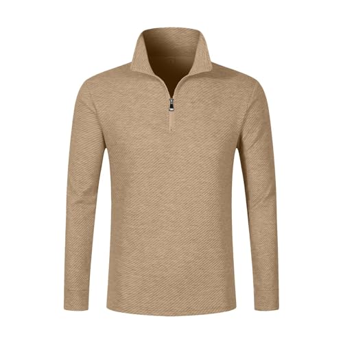 Vasreyy Angebote Hemd Herren Langarm Einfarbig Zopfmuster Polokragen Pullover Langarm Sweatshirt Regular Hemdbluse Basic Poloshirt Slim Fit Freizeithemd Herren Oktoberfest Outfit (Khaki, L) von Vasreyy