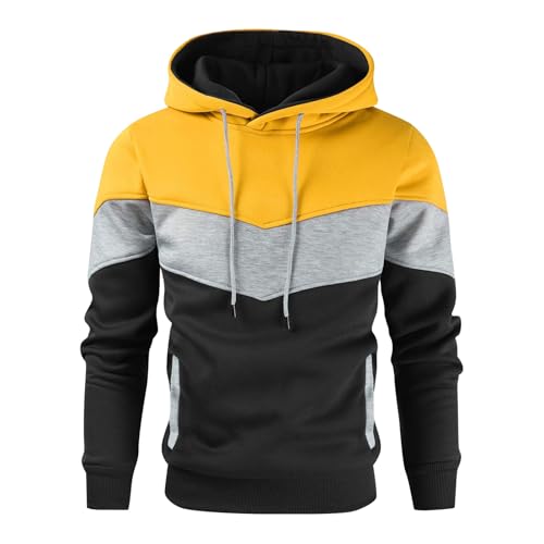 Vasreyy Angebote Hoodies Teenager Herren Oversized Farbblock Pullover Mit Kapuze Langarm Warm Kordelzug Fleece Kapuzenpullover Freizeit Sweatshirt Blitzangebote des Tages (Gelb, L von Vasreyy