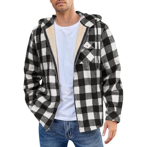 Vasreyy Angebote Kapuzenpullover Für Herren Fleecejacke Karierter Sweatjacke Mit Kapuze Fleece Gefütter Kapuzenjacke Langarm Winterjacke Casual Übergangsjacke Fahrradjacke Herren (Schwarz, XXL) von Vasreyy