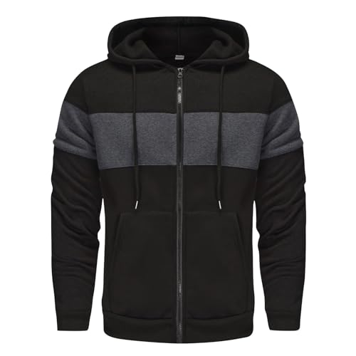 Vasreyy Angebote Strickjacke Herren Farbblock Jacke Mit Kapuze Langarm Warm Kapuzenjacke Männer Zip Up Hoodie Kordelzug Kapuzenpullover Sweatshirt Herren-Jacken (Dunkelgrau, XXL) von Vasreyy