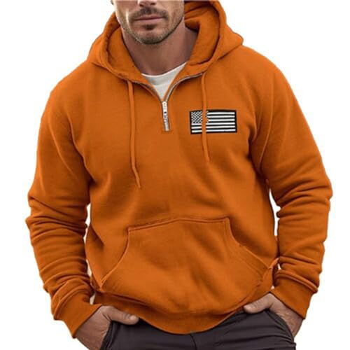 Vasreyy Angebote Sweatshirts Für Herren 1/4 Zipper Hoodie Mit Kapuze Langarm Kordelzug Pullover Oversize Sweatshirt Freizeit Kapuzenpullover Regularfit Kapuzenpulli Verkaufsstand (Orange, XXL) von Vasreyy