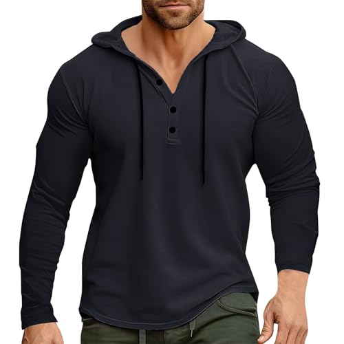 Vasreyy Angebote Zip Hoodie Herren Einfarbig Hoodie Mit Knöpfe Langarm Kordelzug Pullover Mit Kapuze Oversized Sweatshirt Freizeit Kapuzenpullover Verkaufsstand (Schwarz, L) von Vasreyy